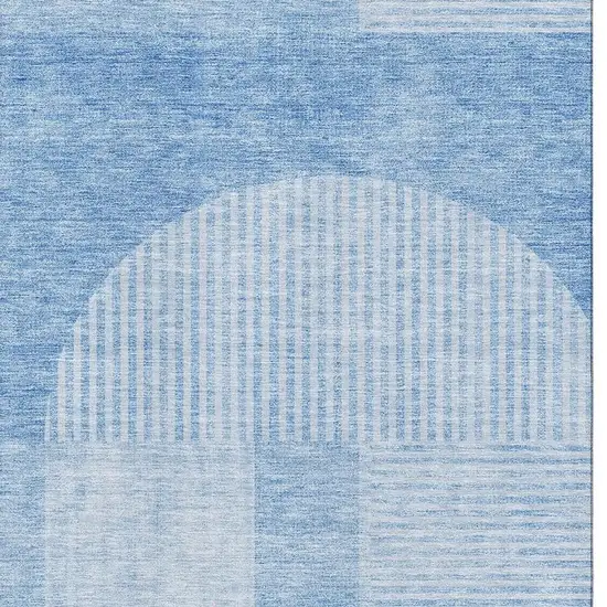 Blue And Ivory Geometric Washable Area Rug With UV Protection Photo 2