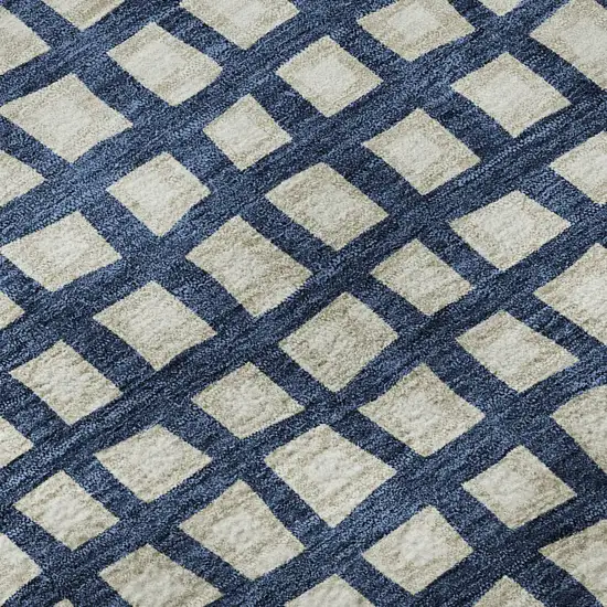 Blue And Ivory Geometric Washable Area Rug With UV Protection Photo 9