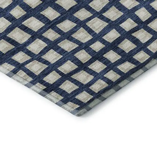 Blue And Ivory Geometric Washable Area Rug With UV Protection Photo 8