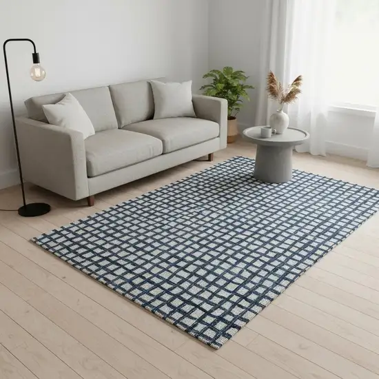 Blue And Ivory Geometric Washable Area Rug With UV Protection Photo 2