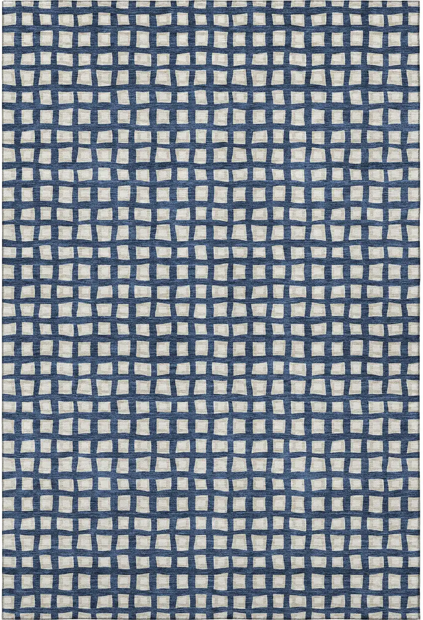Blue And Ivory Geometric Washable Area Rug With UV Protection Photo 4