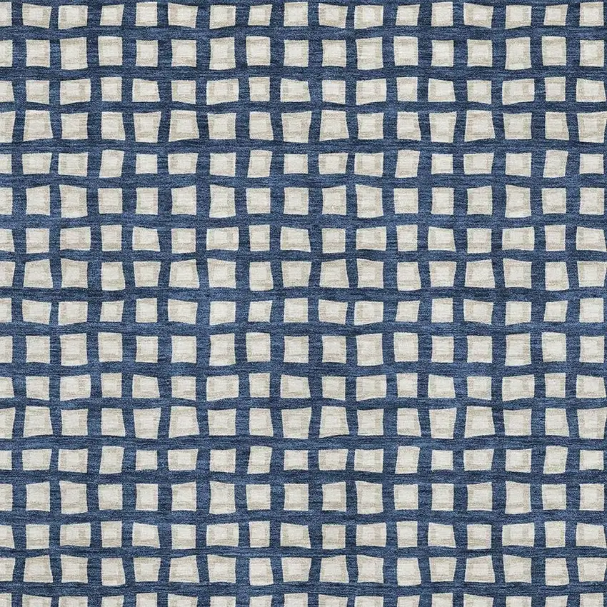 Blue And Ivory Geometric Washable Area Rug With UV Protection Photo 3