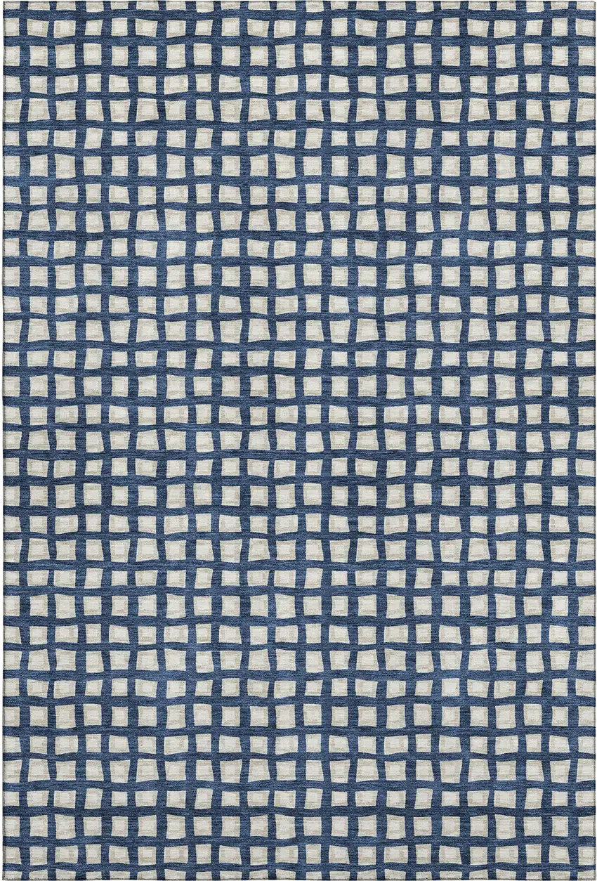 Blue And Ivory Geometric Washable Area Rug With UV Protection Photo 1