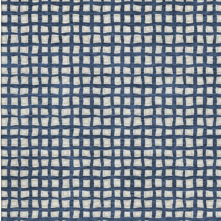Blue And Ivory Geometric Washable Area Rug With UV Protection Photo 3