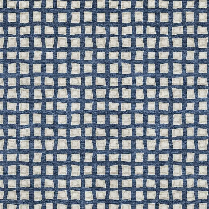 Blue And Ivory Geometric Washable Area Rug With UV Protection Photo 3