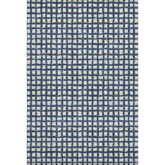 Blue And Ivory Geometric Washable Area Rug With UV Protection Photo 1