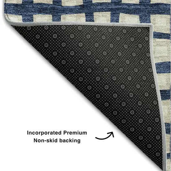 Blue And Ivory Geometric Washable Area Rug With UV Protection Photo 7