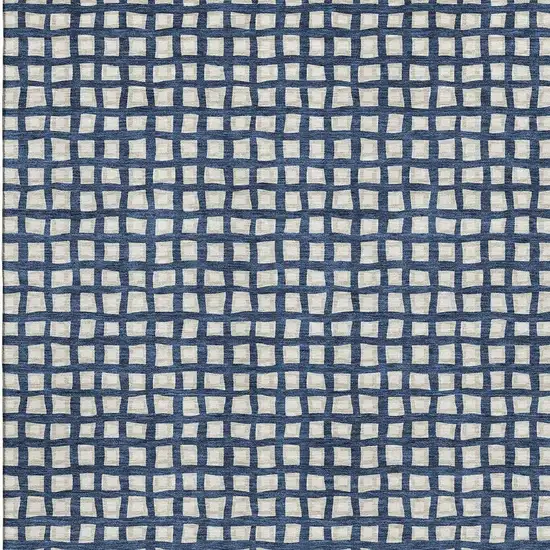 Blue And Ivory Geometric Washable Area Rug With UV Protection Photo 4