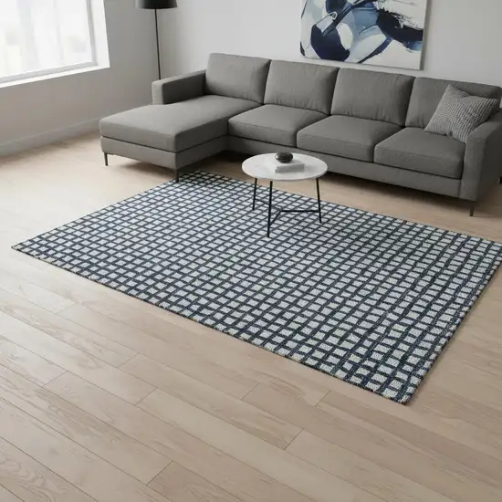 Blue And Ivory Geometric Washable Area Rug With UV Protection Photo 2