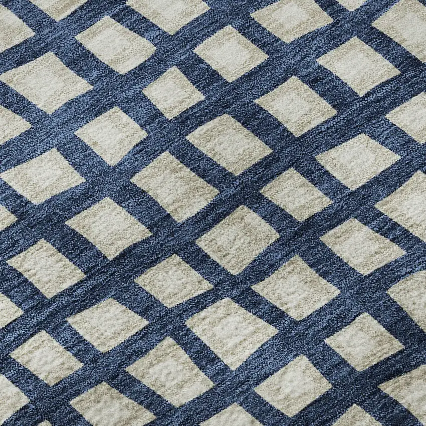 Blue And Ivory Geometric Washable Area Rug With UV Protection Photo 9