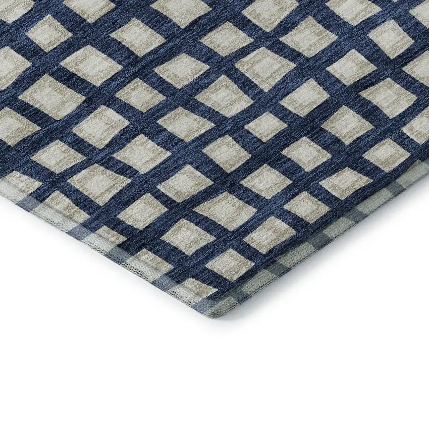 Blue And Ivory Geometric Washable Area Rug With UV Protection Photo 7