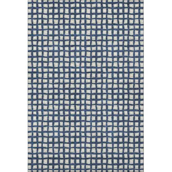 Blue And Ivory Geometric Washable Area Rug With UV Protection Photo 3