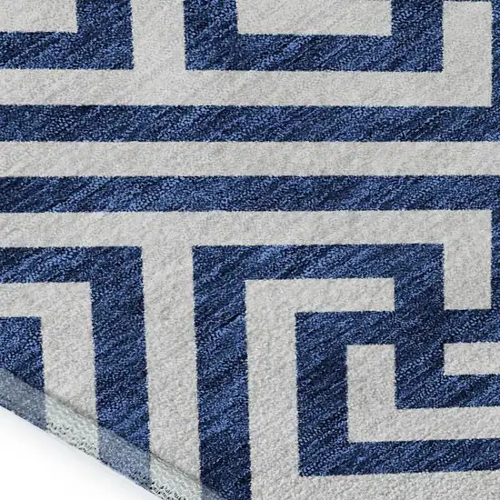 Blue And Ivory Geometric Washable Area Rug With UV Protection Photo 3