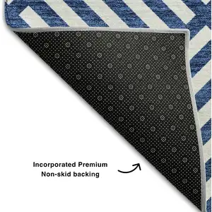 Photo of Blue And Ivory Geometric Washable Area Rug With UV Protection