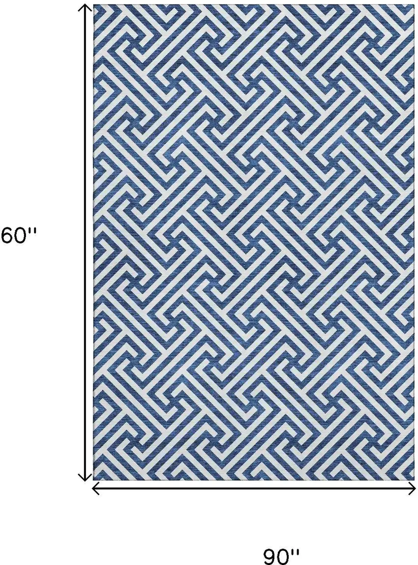 Blue And Ivory Geometric Washable Area Rug With UV Protection Photo 3