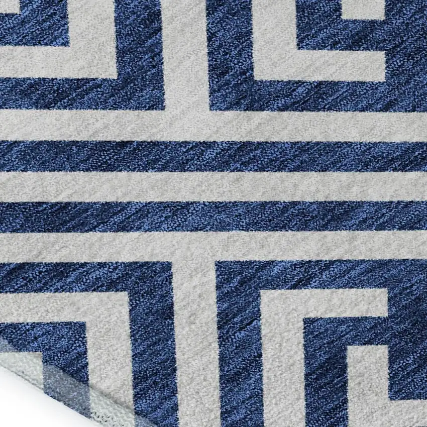 Blue And Ivory Geometric Washable Area Rug With UV Protection Photo 3