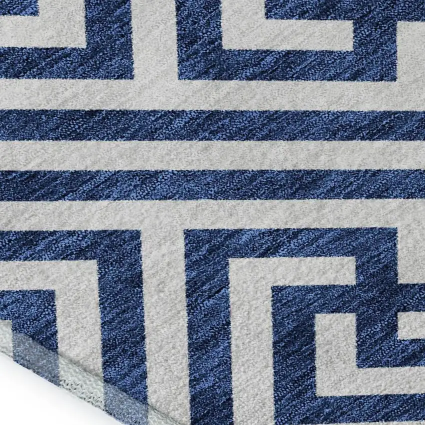 Blue And Ivory Geometric Washable Area Rug With UV Protection Photo 3