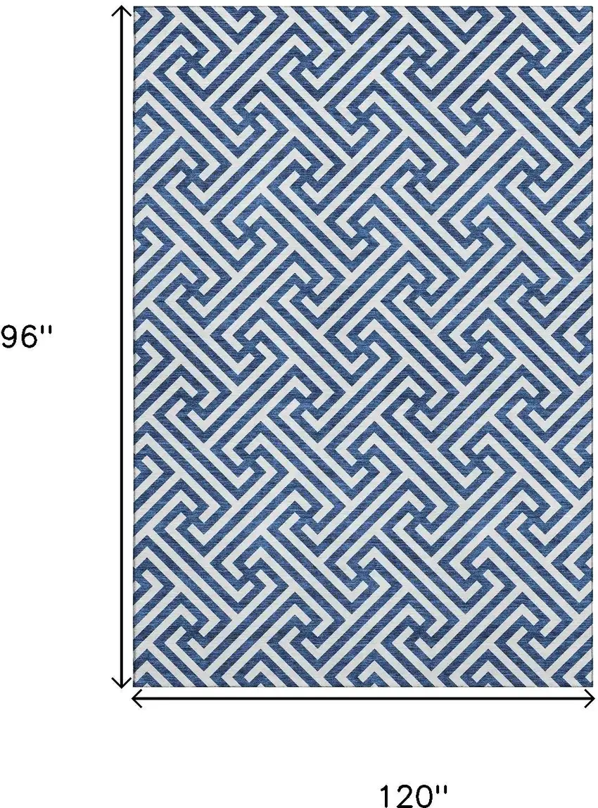 Blue And Ivory Geometric Washable Area Rug With UV Protection Photo 3