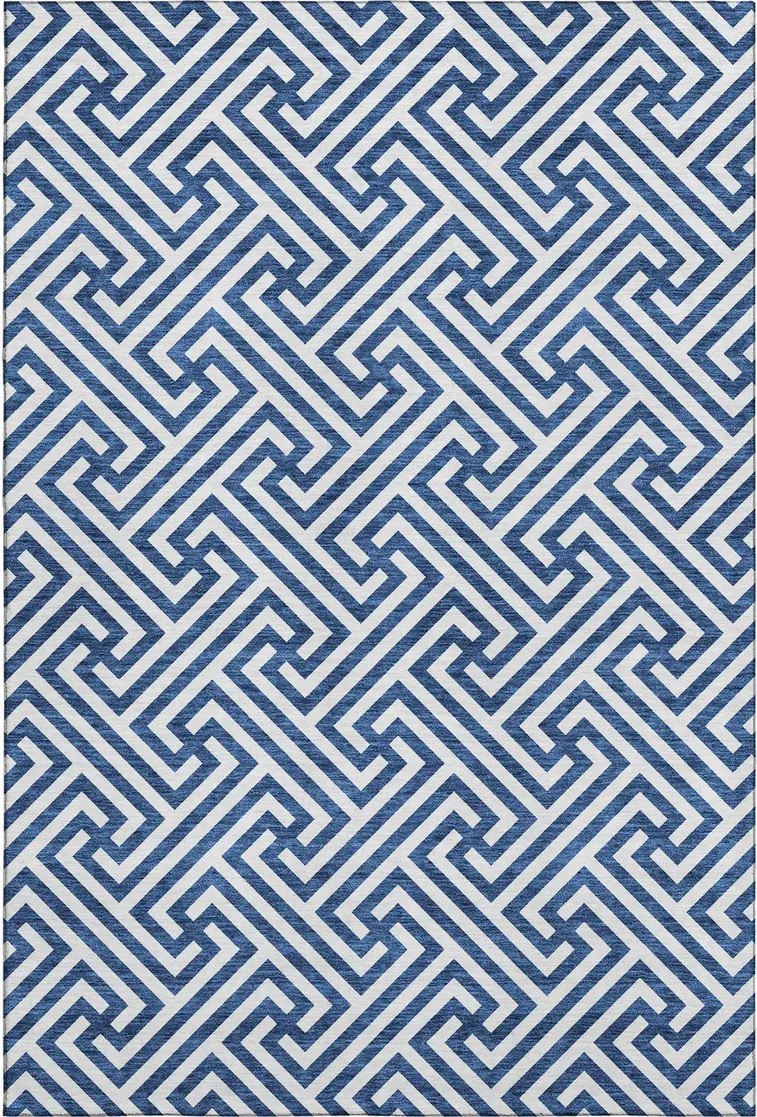 Blue And Ivory Geometric Washable Area Rug With UV Protection Photo 7