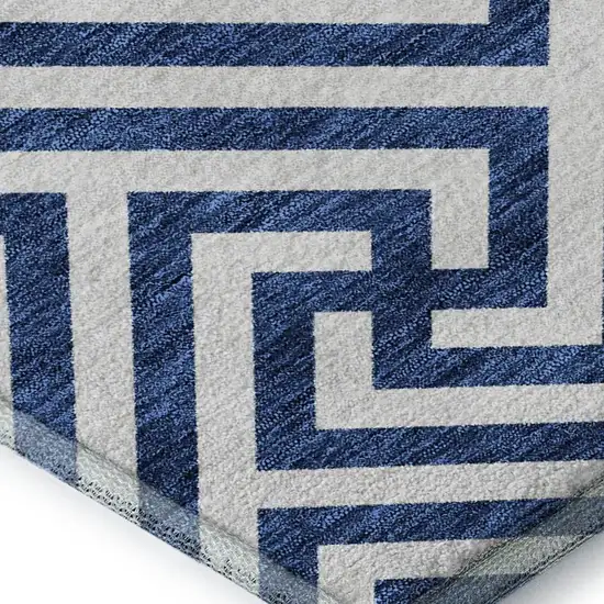 Blue And Ivory Geometric Washable Area Rug With UV Protection Photo 3