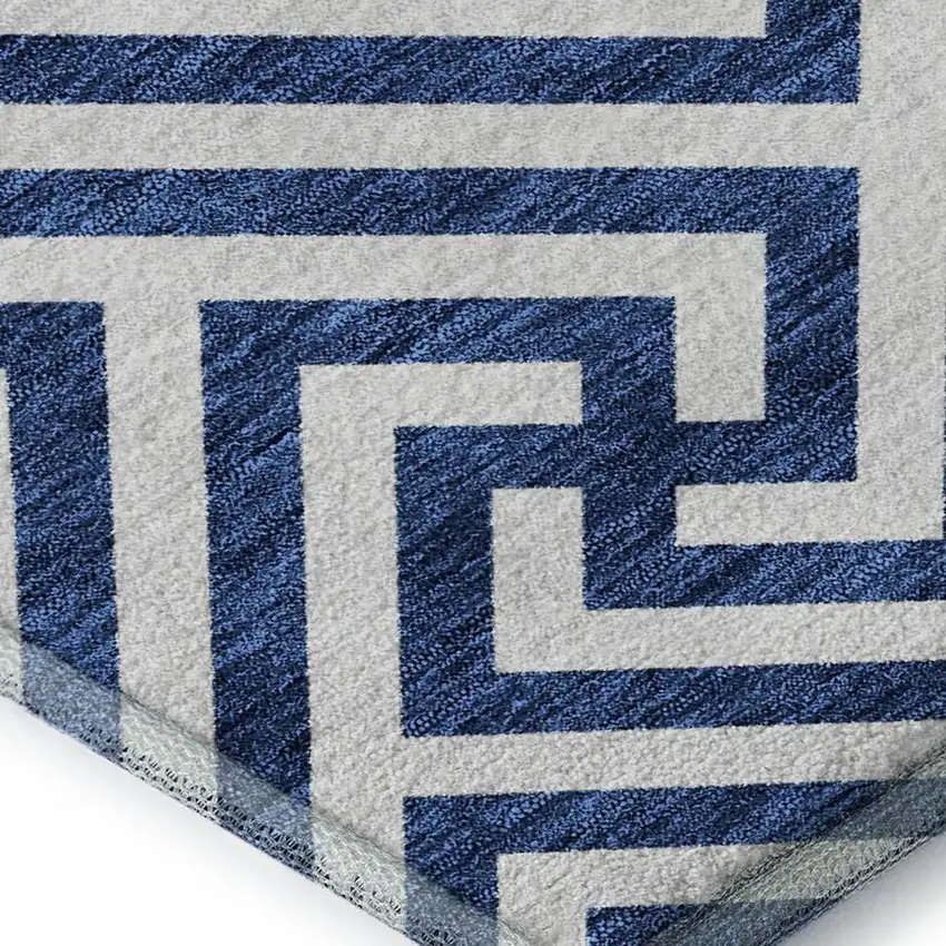 Blue And Ivory Geometric Washable Area Rug With UV Protection Photo 3