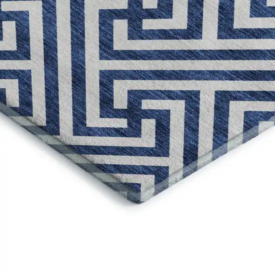 Blue And Ivory Geometric Washable Area Rug With UV Protection Photo 4