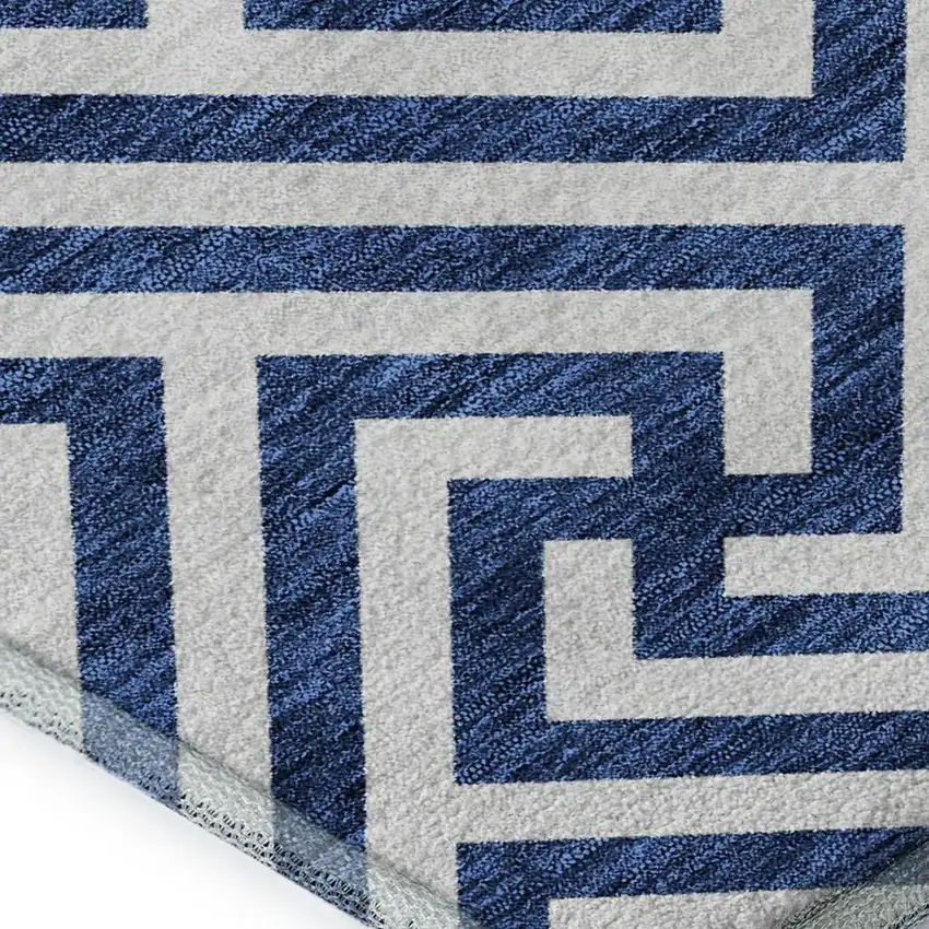 Blue And Ivory Geometric Washable Area Rug With UV Protection Photo 3