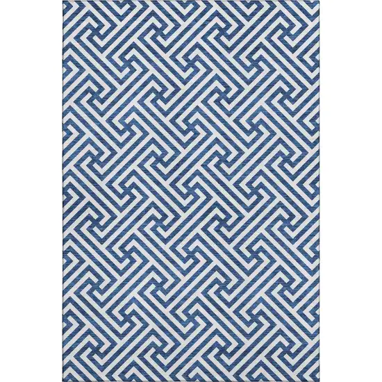 Blue And Ivory Geometric Washable Area Rug With UV Protection Photo 7