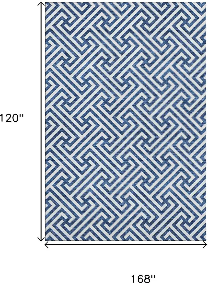 Blue And Ivory Geometric Washable Area Rug With UV Protection Photo 3