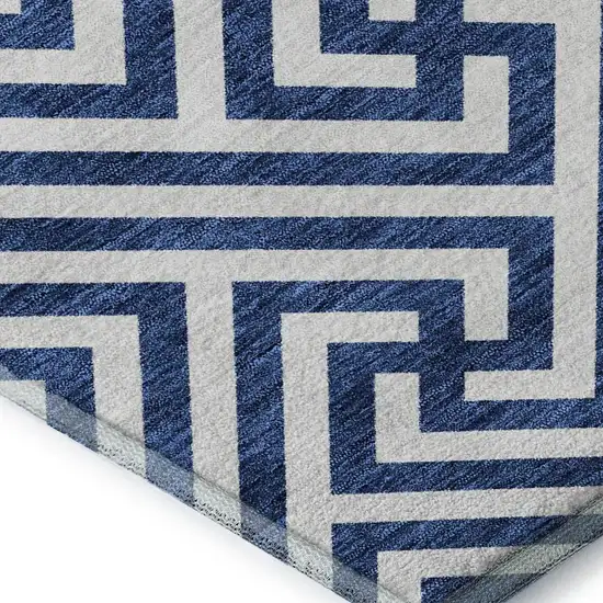 Blue And Ivory Geometric Washable Area Rug With UV Protection Photo 4