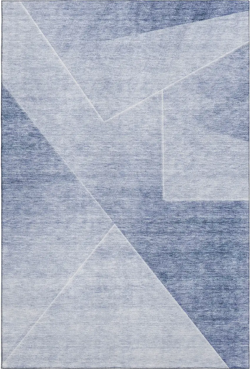 Blue And Ivory Geometric Washable Area Rug With UV Protection Photo 1