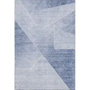 Photo of Blue And Ivory Geometric Washable Area Rug With UV Protection