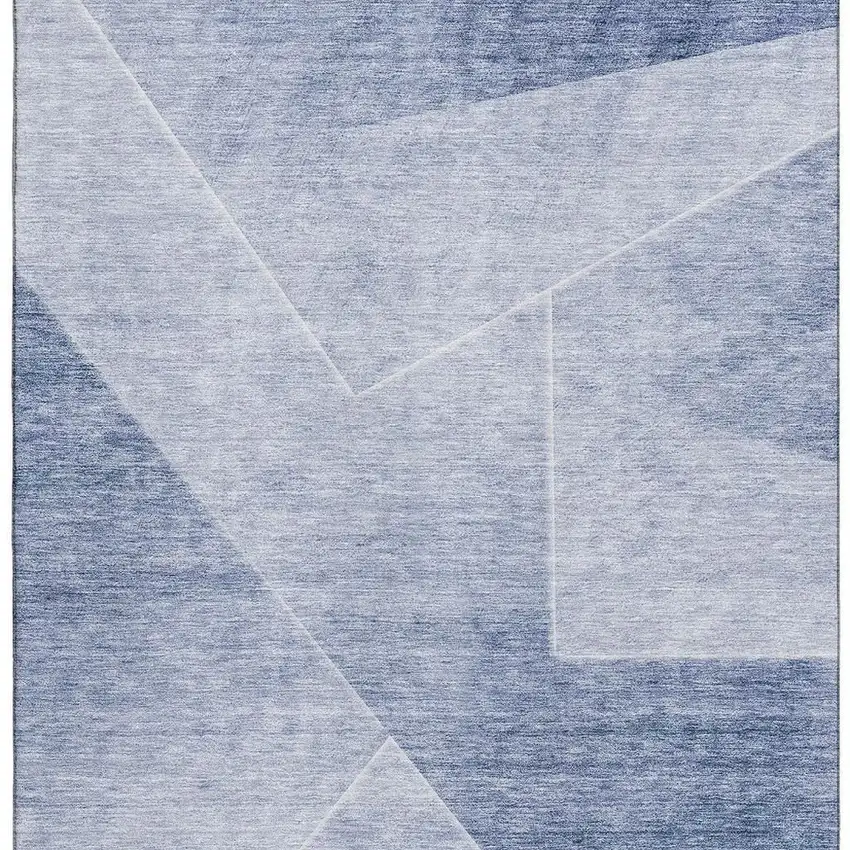 Blue And Ivory Geometric Washable Area Rug With UV Protection Photo 4
