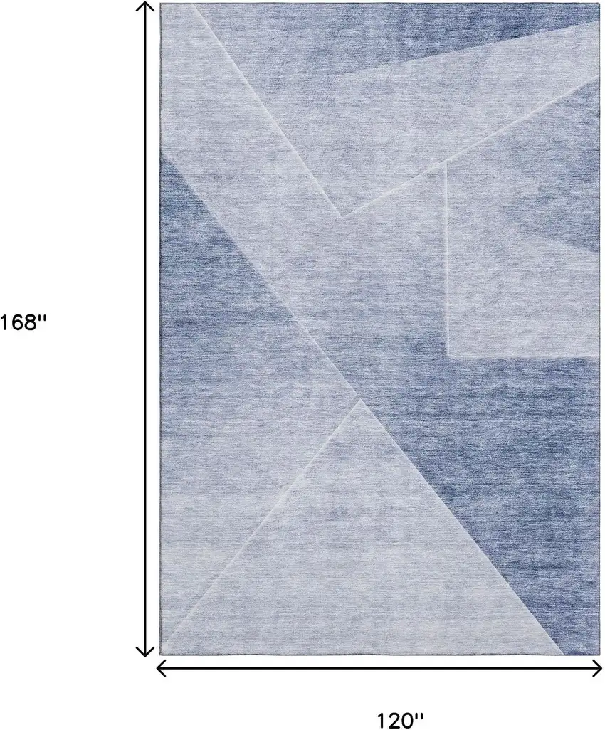Blue And Ivory Geometric Washable Area Rug With UV Protection Photo 3