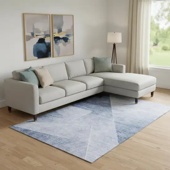 Blue And Ivory Geometric Washable Area Rug With UV Protection Photo 1