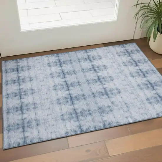 Blue And Ivory Geometric Washable Area Rug With UV Protection Photo 1
