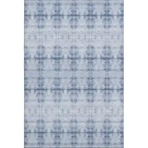 Photo of Blue And Ivory Geometric Washable Area Rug With UV Protection