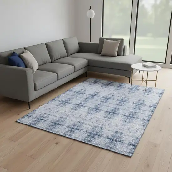 Blue And Ivory Geometric Washable Area Rug With UV Protection Photo 2