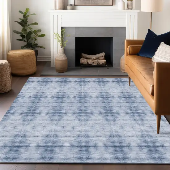 Blue And Ivory Geometric Washable Area Rug With UV Protection Photo 5