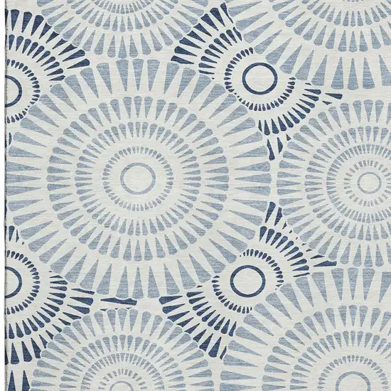 Blue And Ivory Geometric Washable Area Rug With UV Protection Photo 4