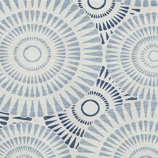 Blue And Ivory Geometric Washable Area Rug With UV Protection Photo 3