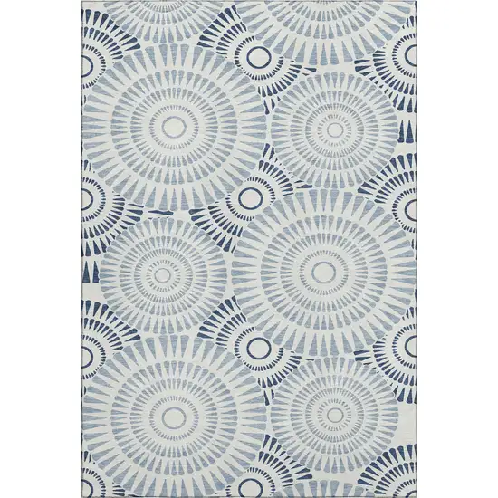 Blue And Ivory Geometric Washable Area Rug With UV Protection Photo 1