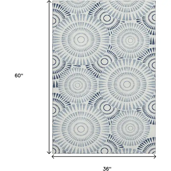 Blue And Ivory Geometric Washable Area Rug With UV Protection Photo 3