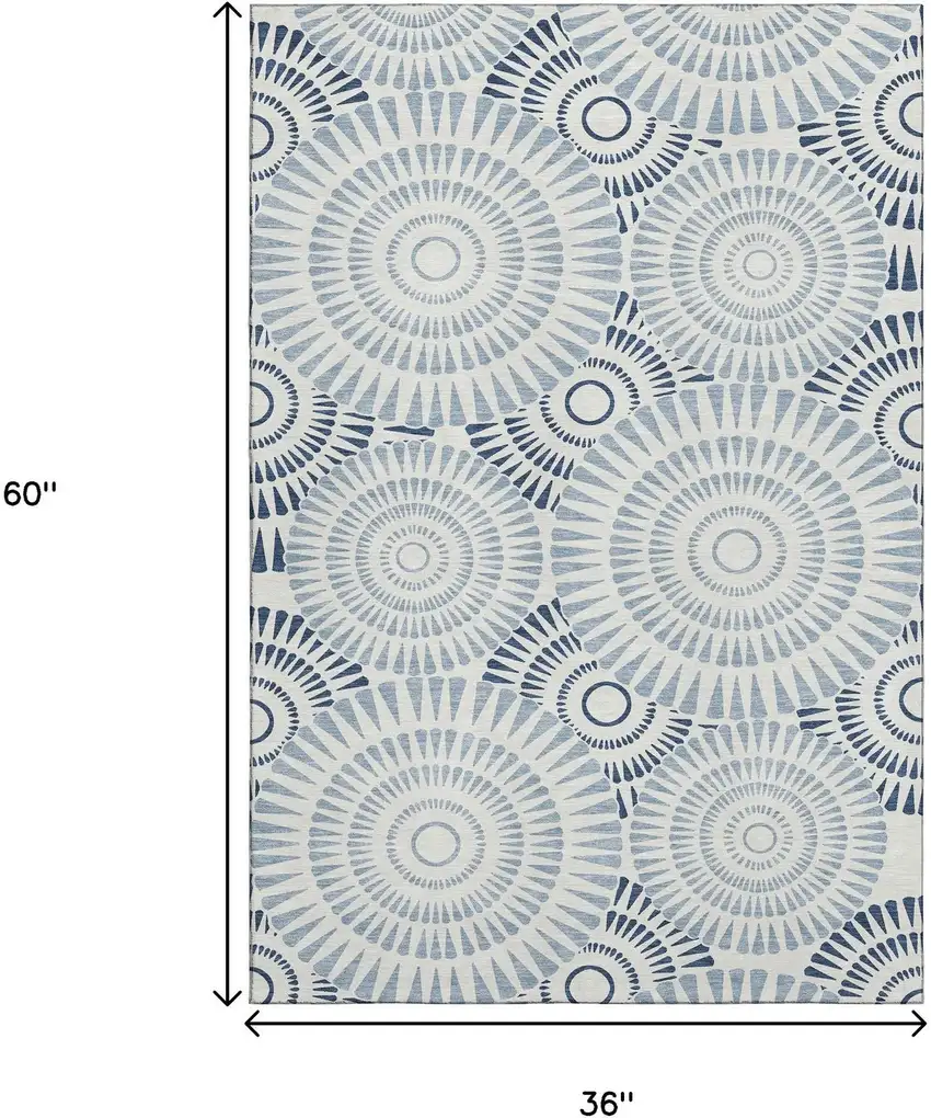 Blue And Ivory Geometric Washable Area Rug With UV Protection Photo 3