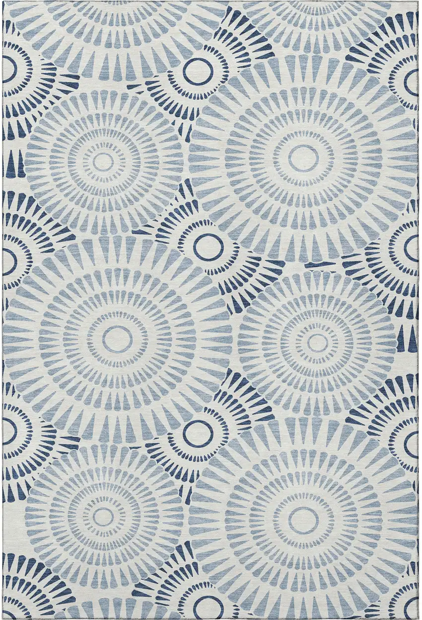 Blue And Ivory Geometric Washable Area Rug With UV Protection Photo 4