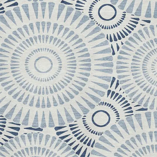 Blue And Ivory Geometric Washable Area Rug With UV Protection Photo 3