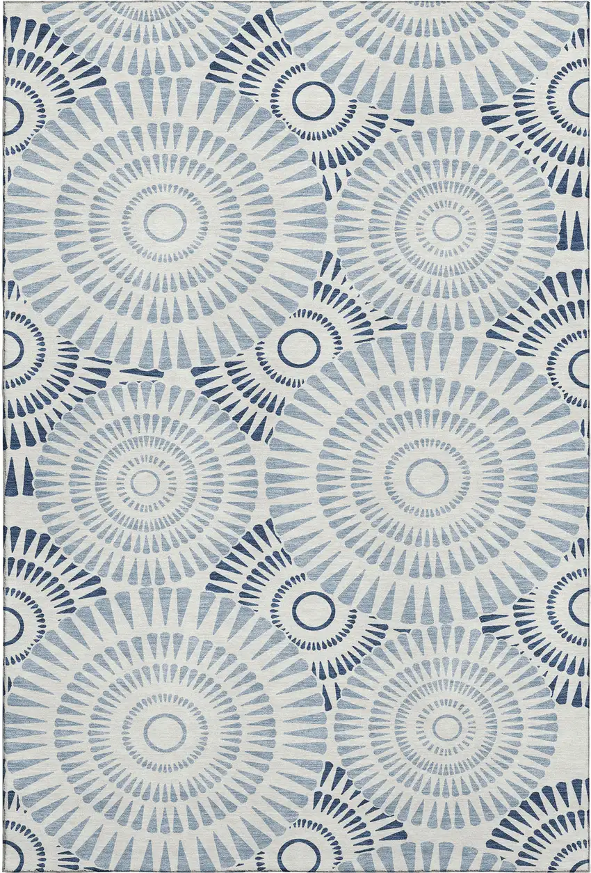 Blue And Ivory Geometric Washable Area Rug With UV Protection Photo 1