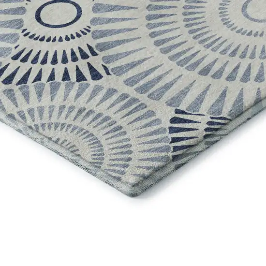 Blue And Ivory Geometric Washable Area Rug With UV Protection Photo 8
