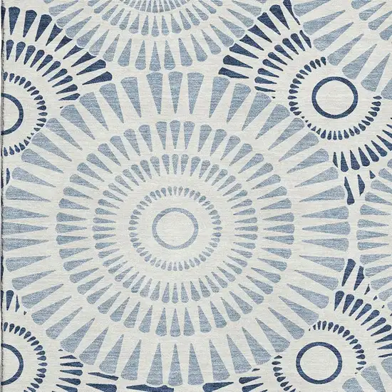 Blue And Ivory Geometric Washable Area Rug With UV Protection Photo 3