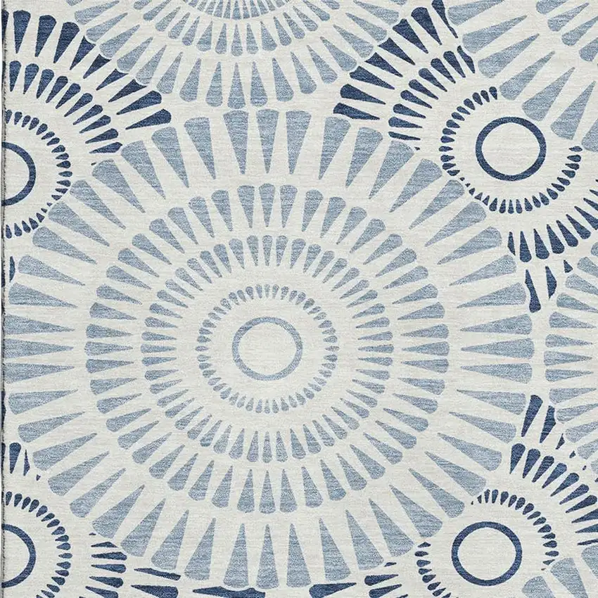 Blue And Ivory Geometric Washable Area Rug With UV Protection Photo 3
